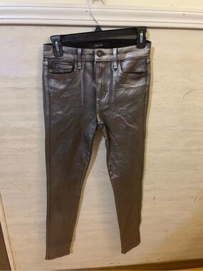 Joe's Jeans "The Charlie" High-Rise Skinny Ankle Jeans Silver Metallic Coated